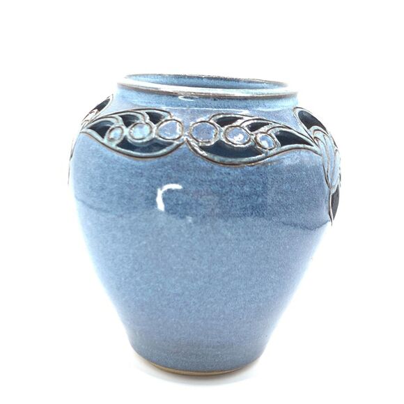 Julia Munn Livingston Pottery Blue Vase Vintage 5" Small Artist Signed 80s - Picture 3 of 7